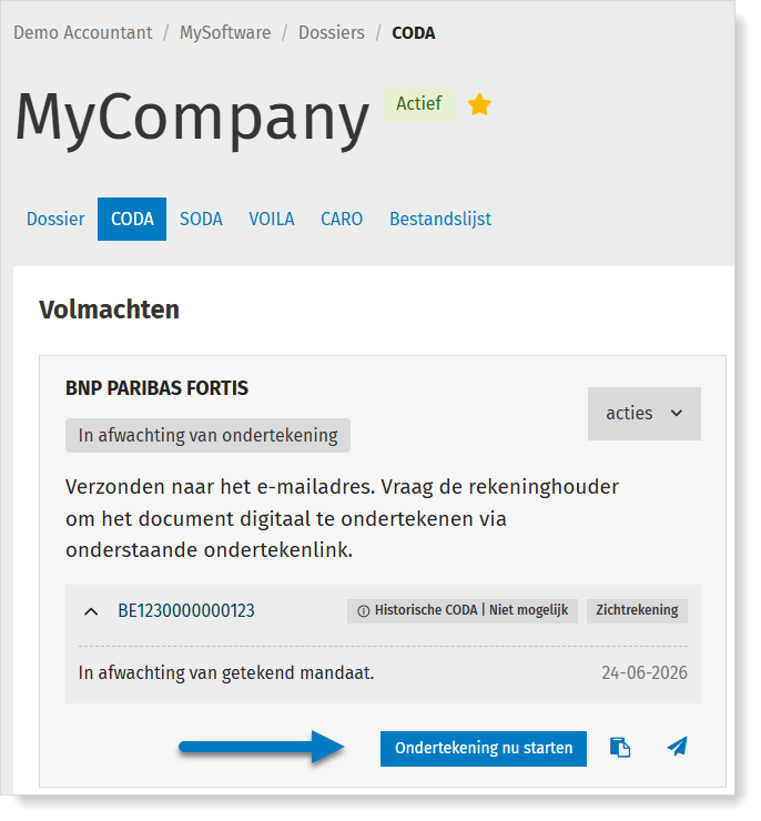 CODA overzicht status
