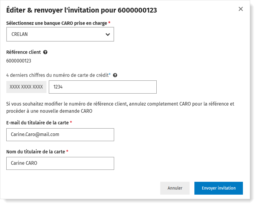 CARO : éditer et renvoyer l'invitation