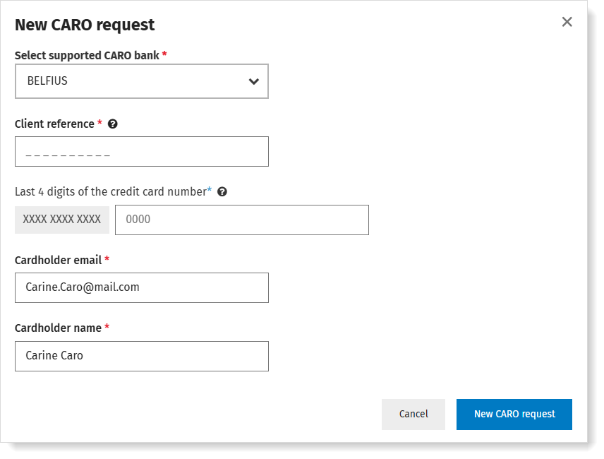 Request CARO: last 4 digits of the card number