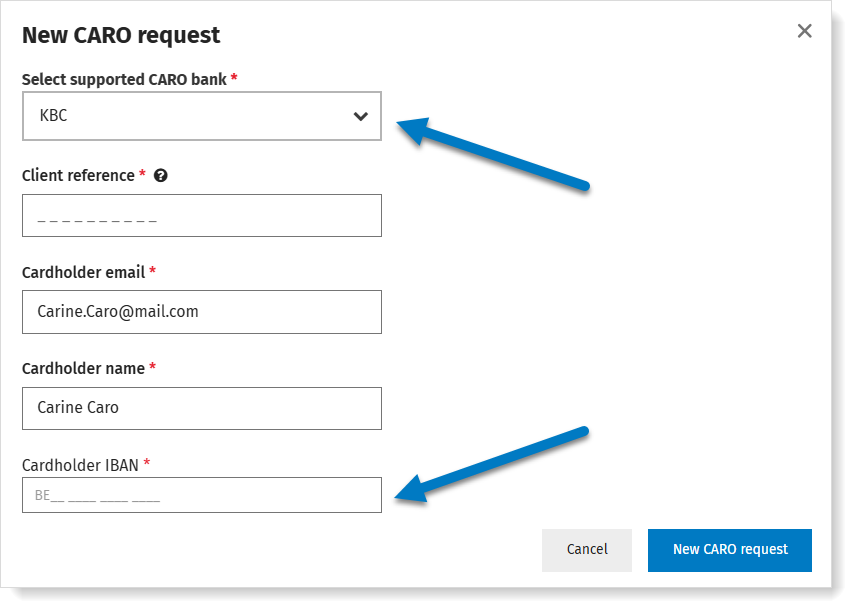 Request CARO for a KBC account