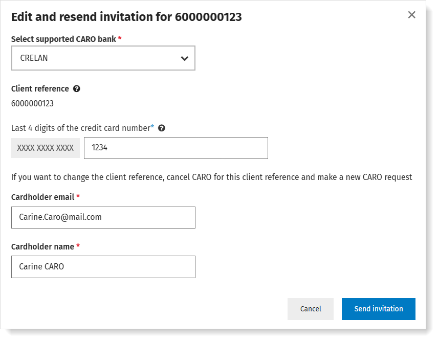 CARO: edit details and resend invitation