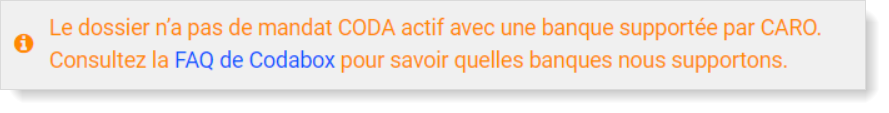 Message d'erreur : pas de mandat CODA actif pour ce dossier