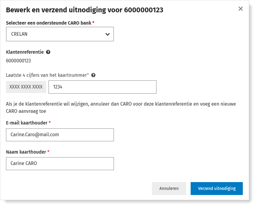 CARO gegevens aanpassen