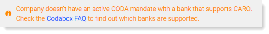 Error message: no active CODA mandate for this company