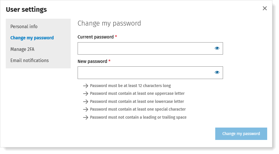 Enter a new MyCodabox password