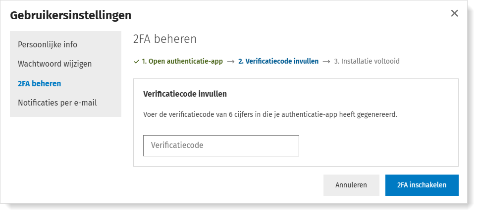 2FA inschakelen met verificatiecode