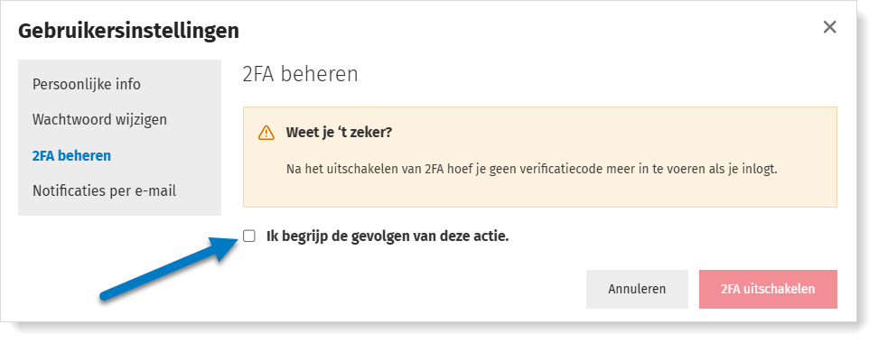 2FA uitschakelen wachtwoord