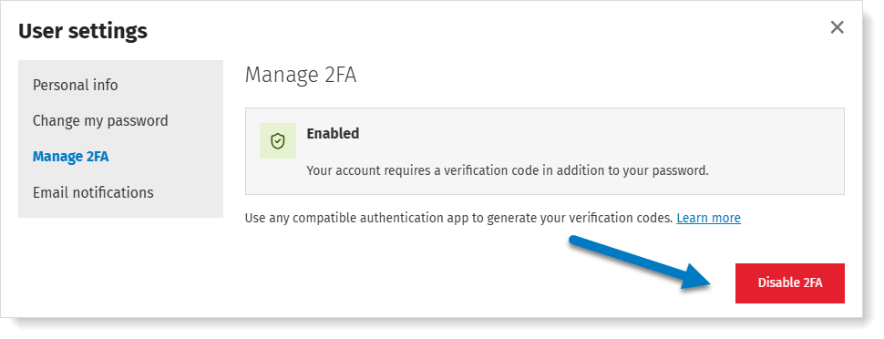 Disable 2FA