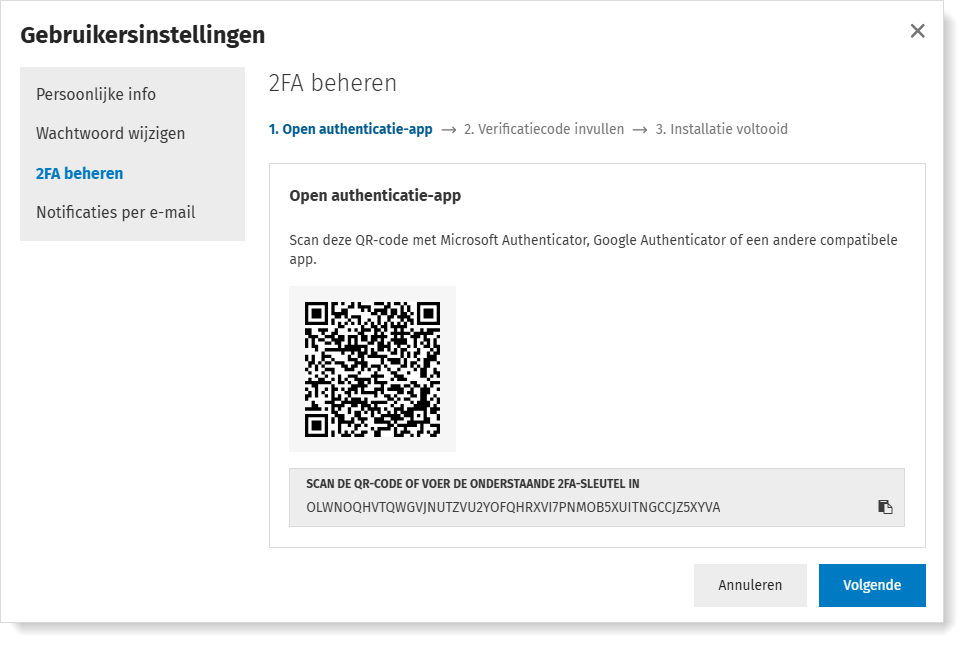 2FA inschakelen QR