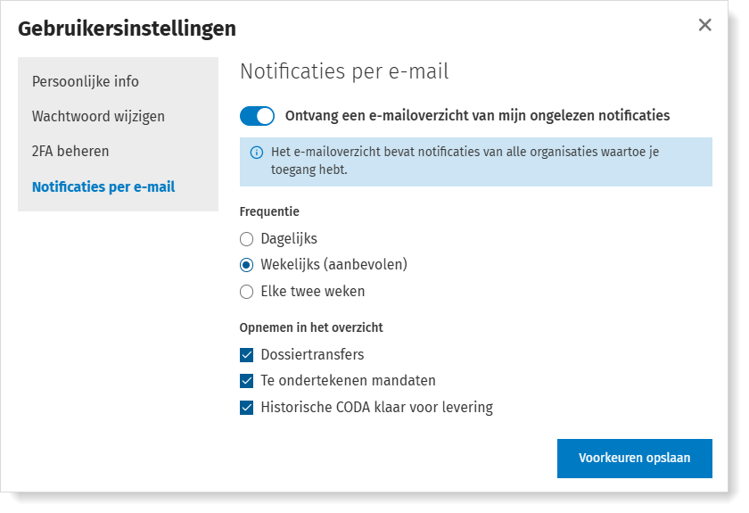 E-mailoverzicht: voorkeuren instellen