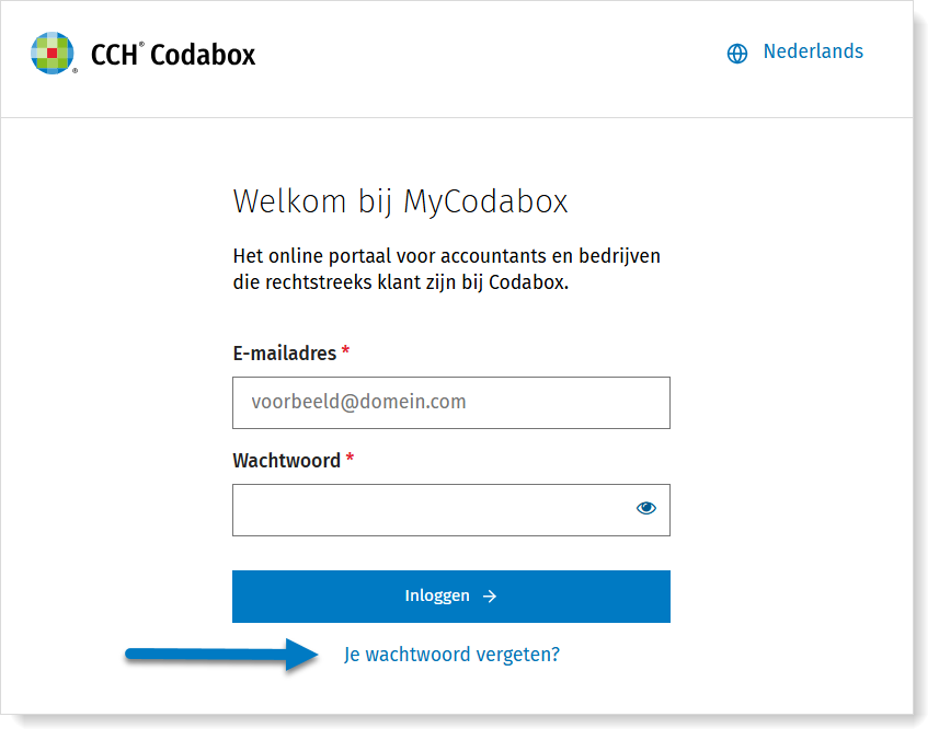 MyCodaBox wachtwoord vergeten