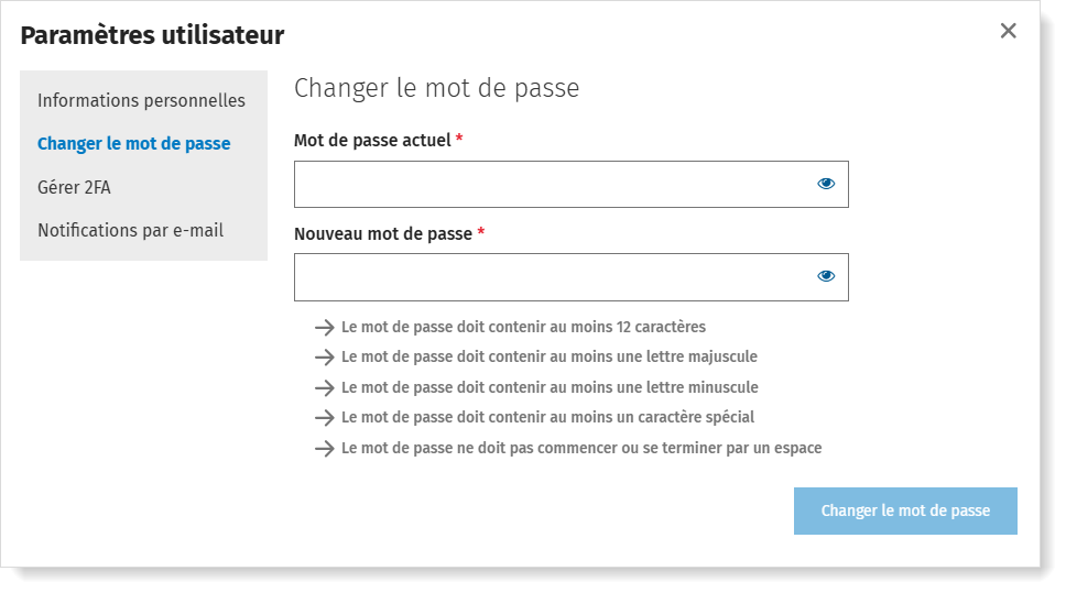 Introduire un nouveau mot de passe MyCodaBox