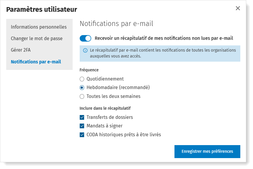E-mailoverzicht: voorkeuren instellen