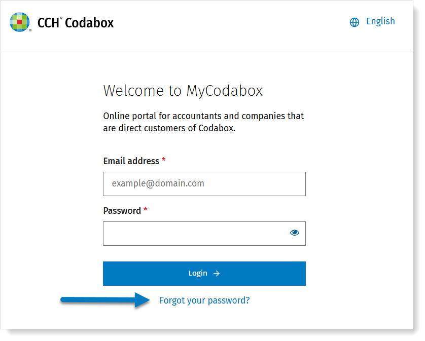 MyCodaBox password forgotten