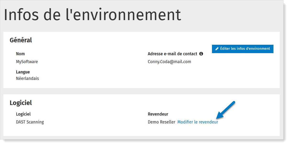 Modifier le revendeur du logiciel