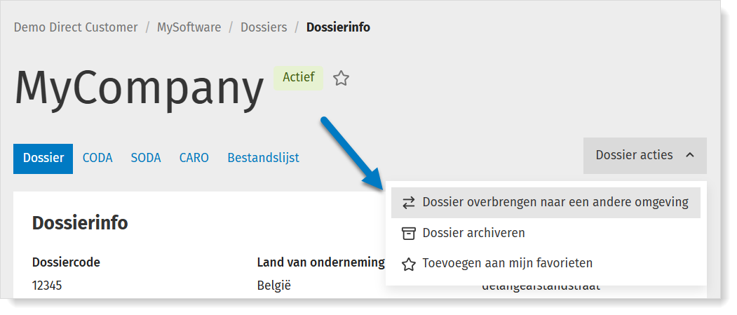 Een dossier overbrengen naar een andere omgeving op MyCodabox