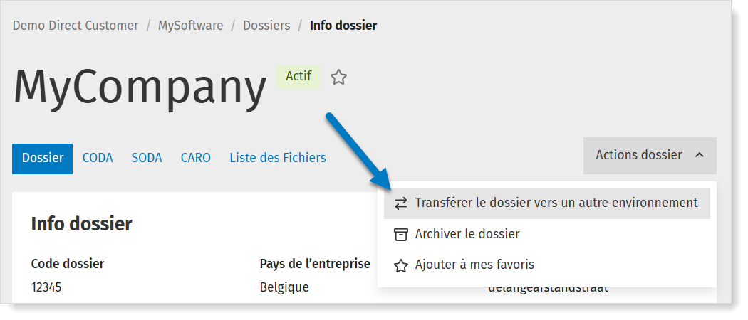 Transférer un dossier vers un autre environnement sur MyCodabox