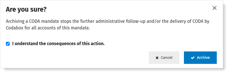 Confirm the archiving of a CODA mandate via MyCodaBox