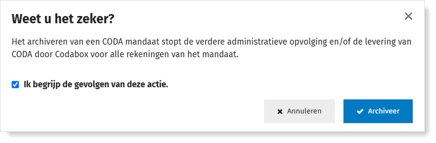 De archivering van een CODA-mandaat via MyCodaBox bevestigen