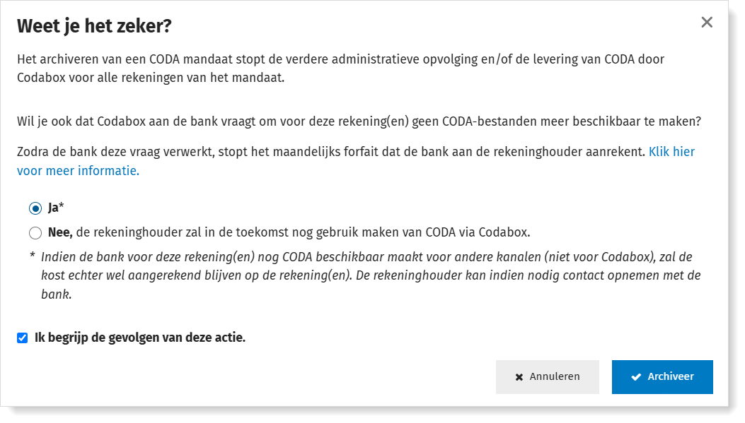 Een ING/BNP/Belfius mandaat archiveren via MyCodabox
