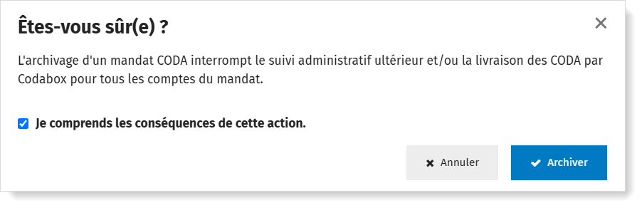 Confirmer l'archivage d'un mandat CODA via MyCodaBox