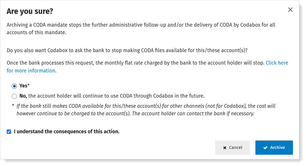 Archive a specific ING/BNP/Belfius account via MyCodabox