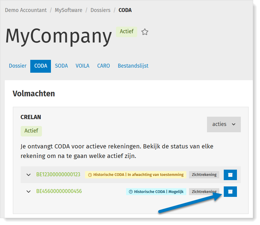 Een rekening archiveren in MyCodabox