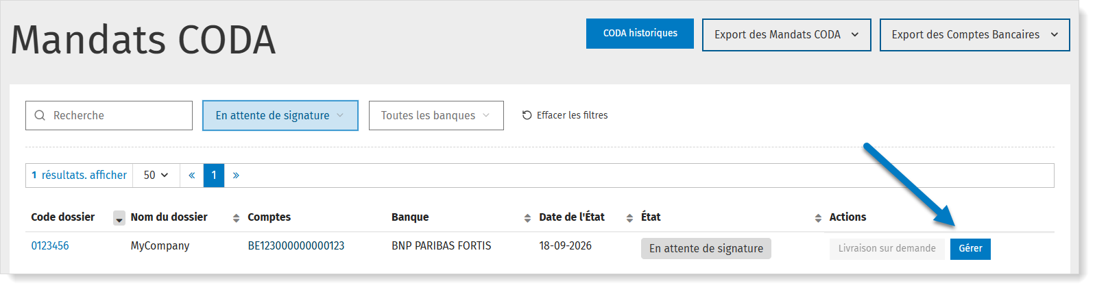 Gérer un mandat CODA via MyCodabox
