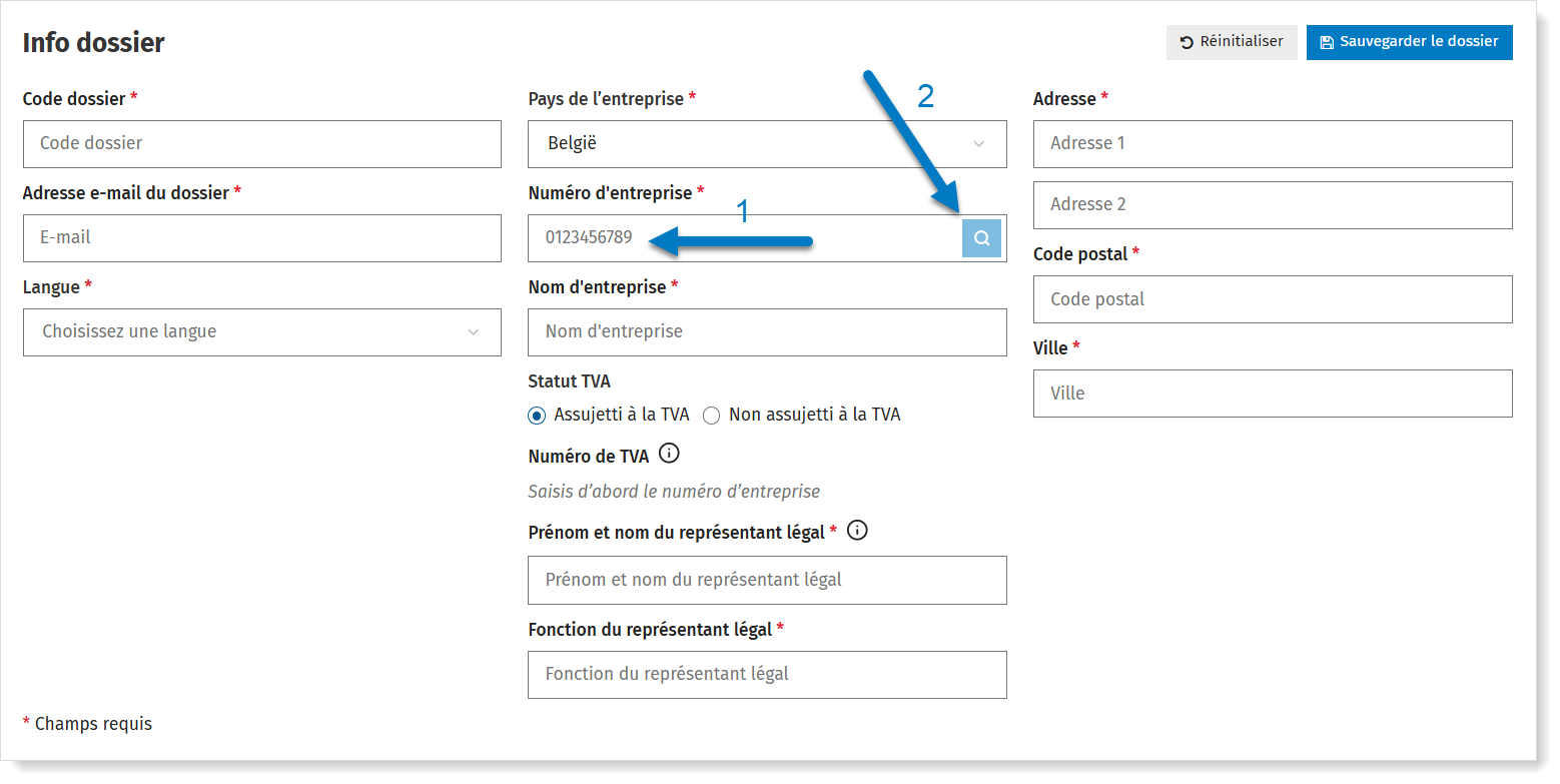 Introduire automatiquement les données de l'entreprise sur base du numéro d'entreprise