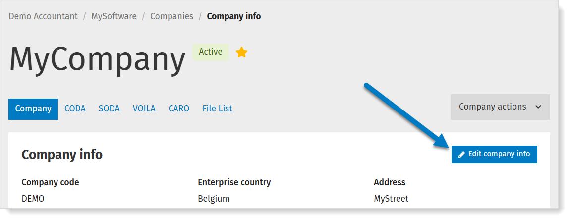 Access and adapt company details in MyCodabox