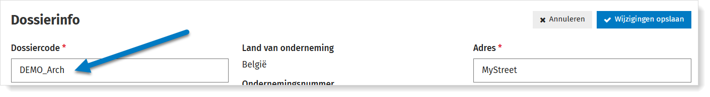 Dossiercode hernoemen