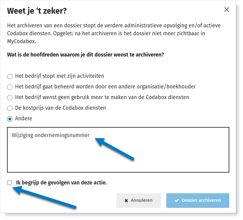 Reden voor archiveren