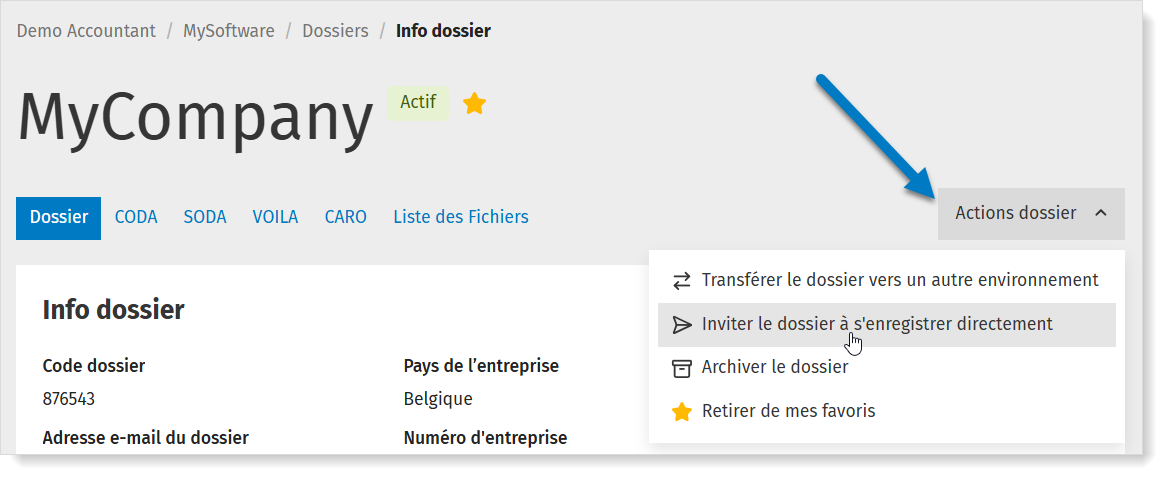Inviter un dossier à s'enregistrer directement chez Codabox