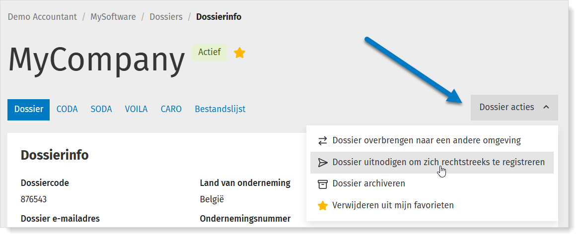 Dossier uitnodigen om zich te registreren