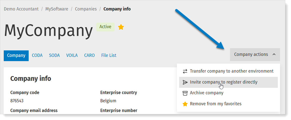 Invite a company to register directly
