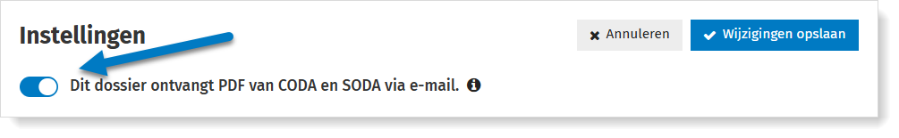 De optie om CODA en SODA in PDF te ontvangen opslaan in MyCodaBox voor mijn klant