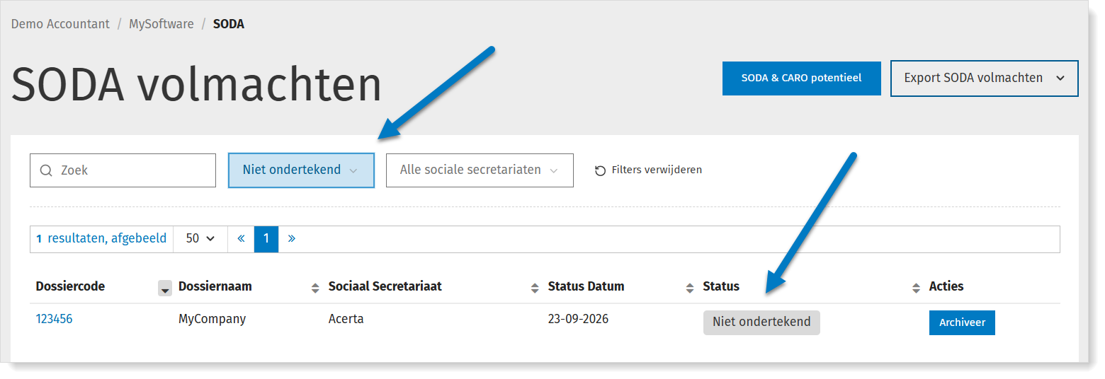 SODA: status aanvraag