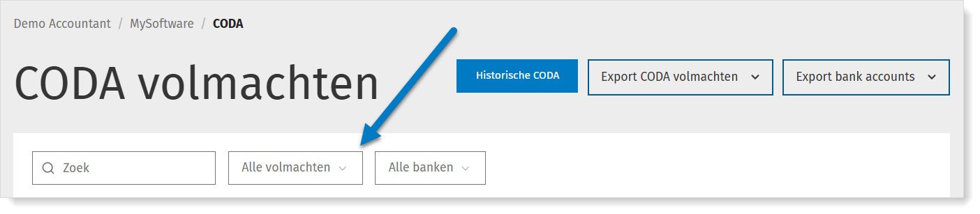 CODA volmachten filteren op status