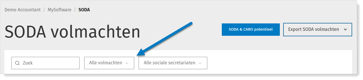 SODA volmachten filteren op status