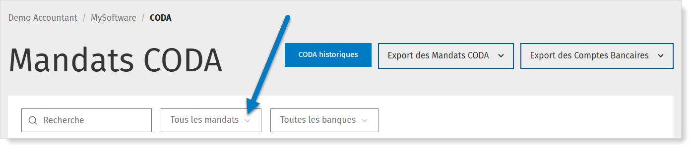 Filtrer les mandats CODA par statut