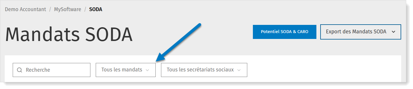 Filtrer les mandats SODA par statut