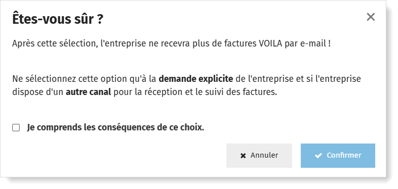 Confirmation du paramétrage
