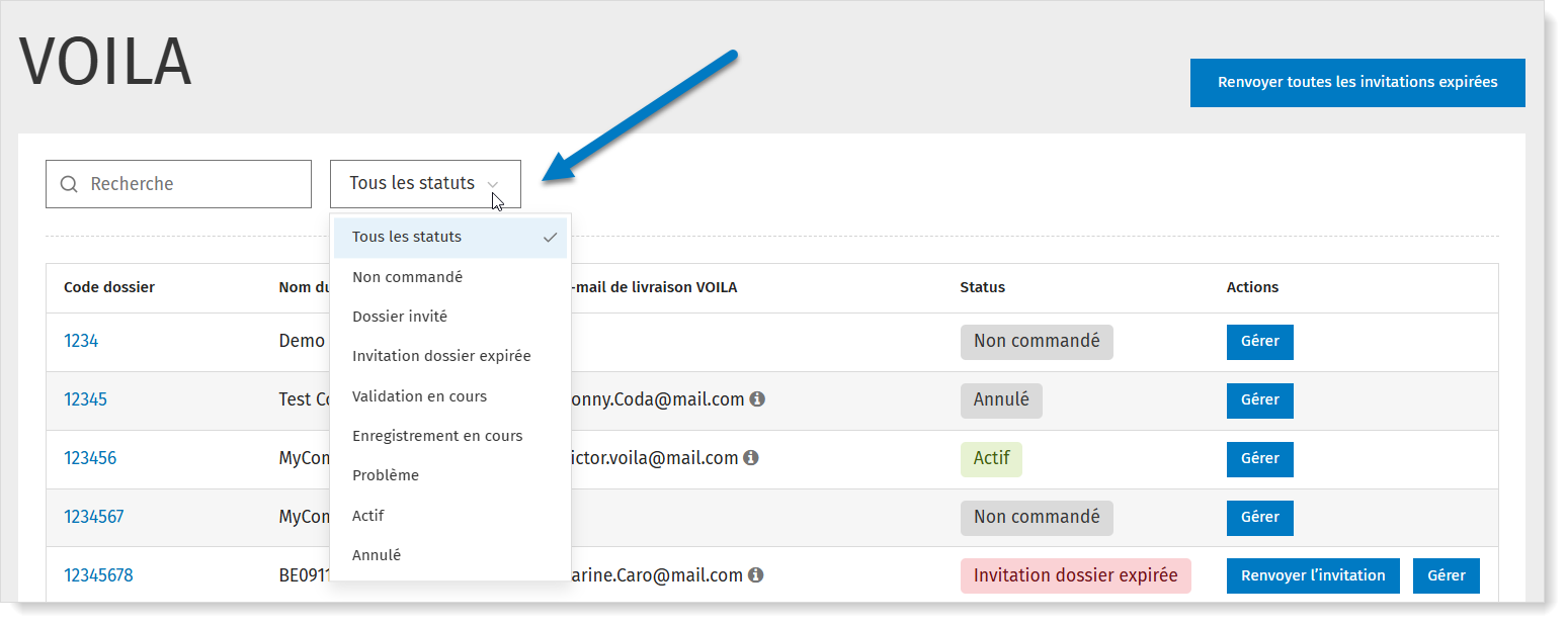VOILA: filtrer sur les états des commandes