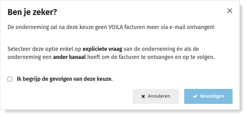 VOILA: bevestiging geen email naar onderneming