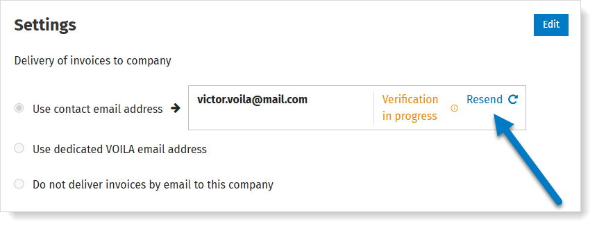 VOILA - resend invitation to confirm email