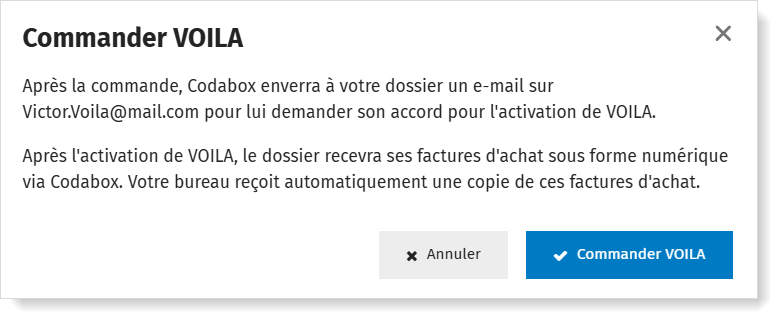 Commander VOILA pour 1 client dans MyCodabox