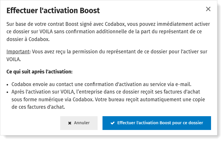 Commander VOILA via Boost pour 1 client dans MyCodabox