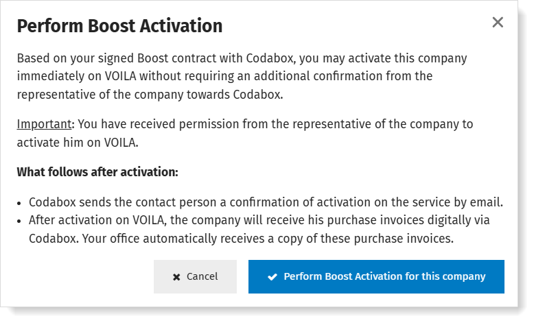 Order VOILA via Boost for 1 client via MyCodabox