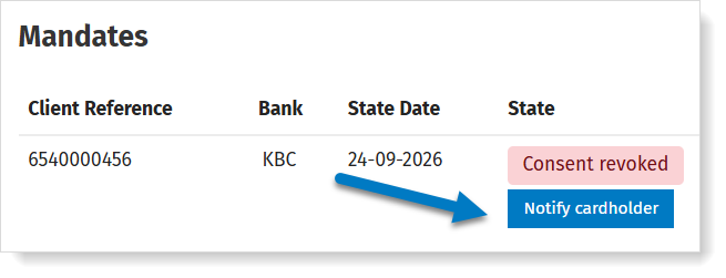 CARO for KBC - consent revoked: inform the cardholder