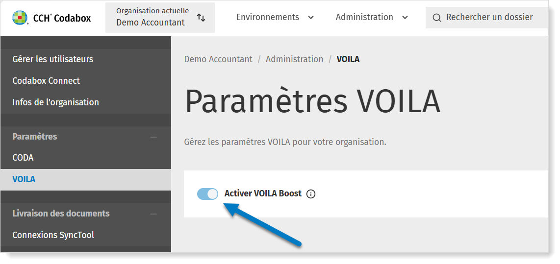 Bouton à bascule: Activer VOILA Boost